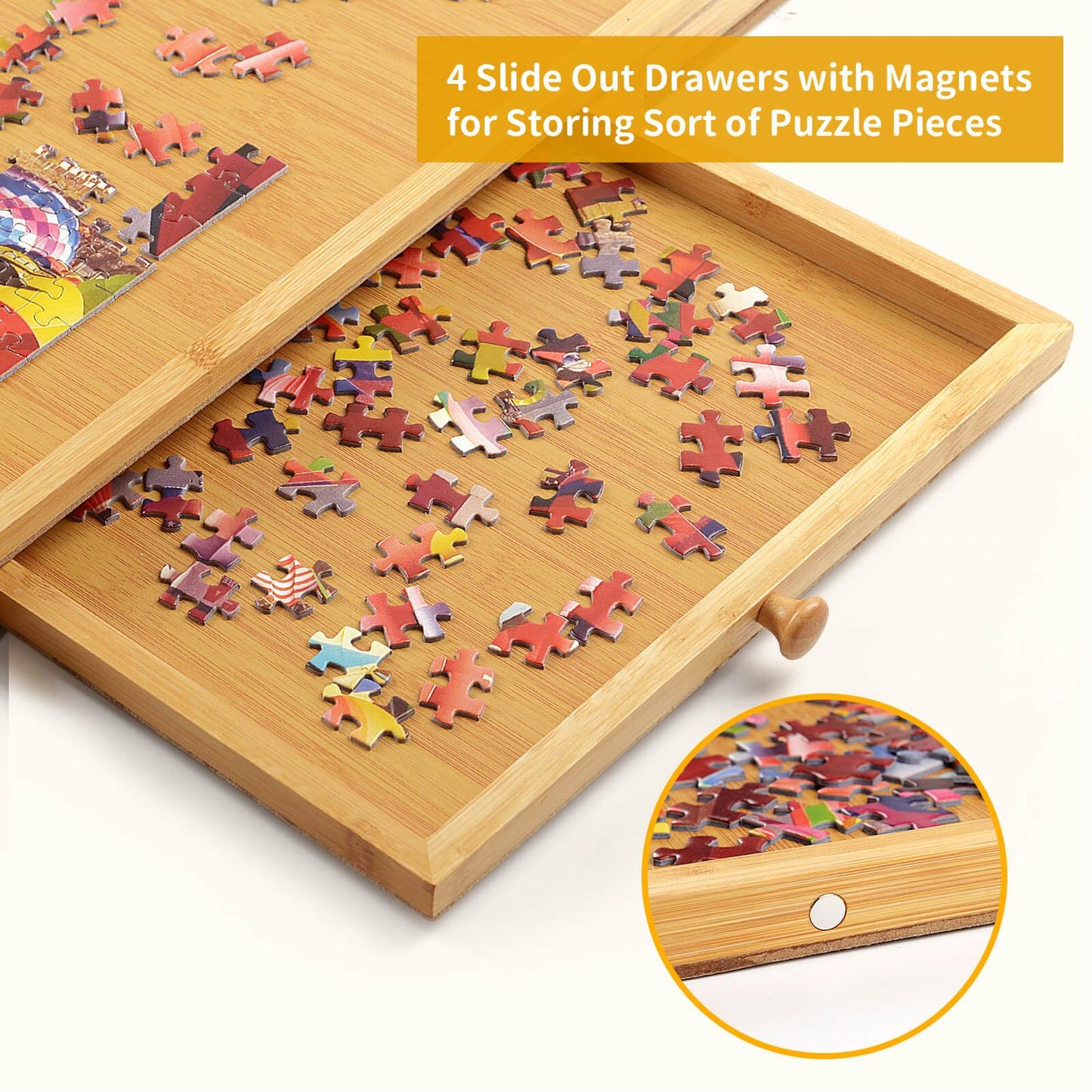Jigsaw Puzzle Board Table for Adults - 1500 Pieces Bamboo Puzzle Board with 4 Drawers, Jigsaw Puzzle Table Accessories for Puzzle Storage, 26"×34" Portable Puzzle Tray