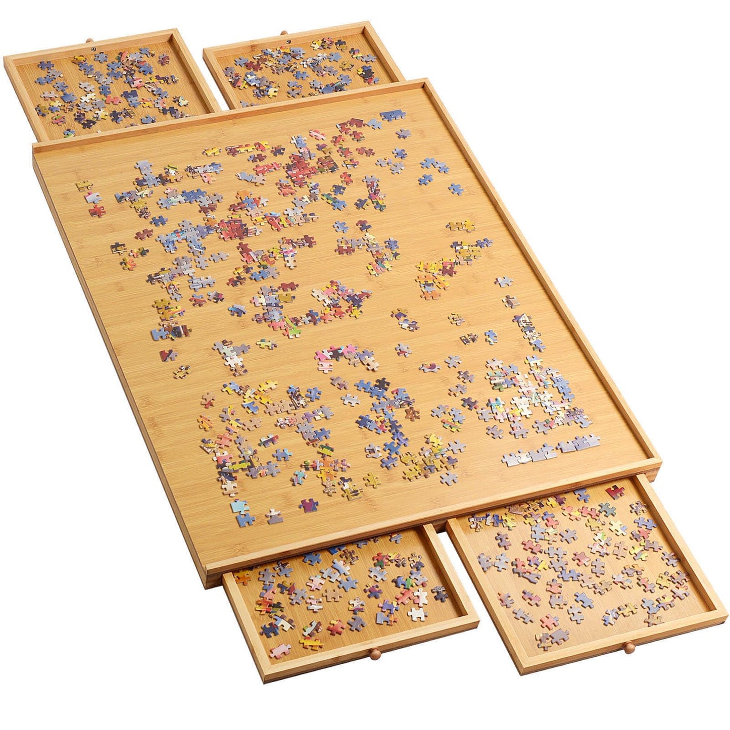 Jigsaw Puzzle Board Table for Adults - 1500 Pieces Bamboo Puzzle Board with 4 Drawers, Jigsaw Puzzle Table Accessories for Puzzle Storage, 26"×34" Portable Puzzle Tray